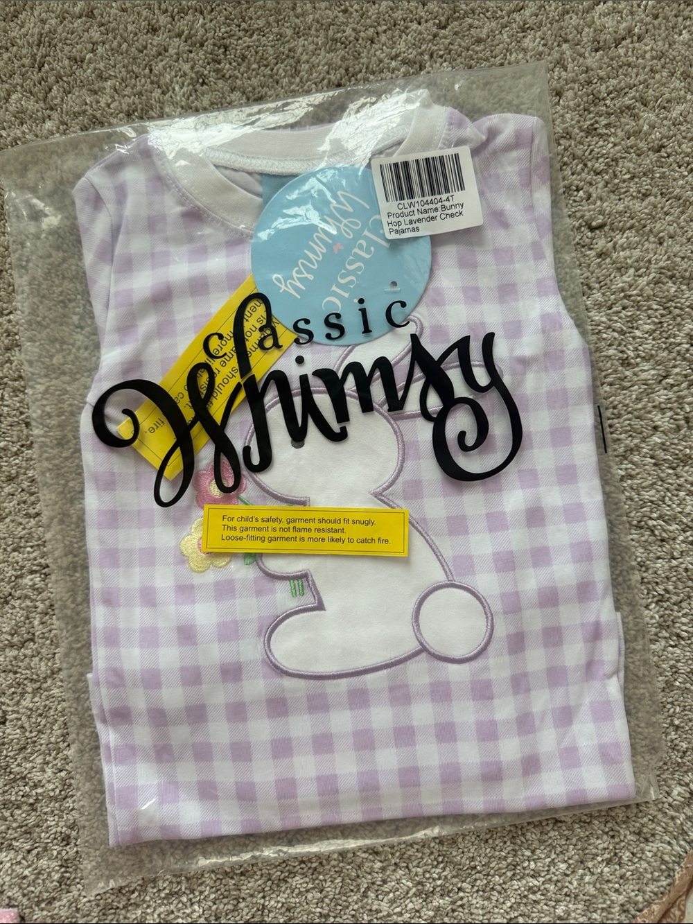 Girls' Lavender Gingham Bunny Pajamas